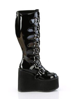 Black Pat Platform Wide Calf Knee High Boots
